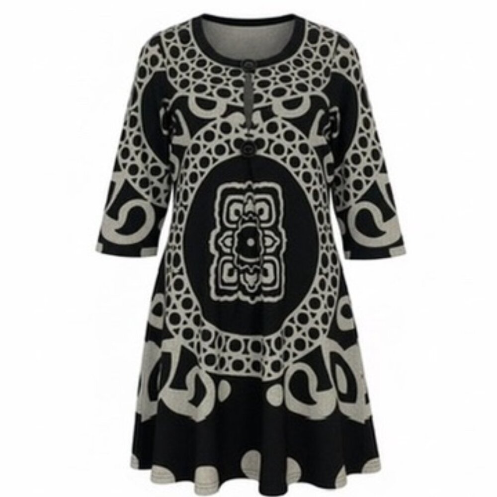 Papillion Womens Size Medium Black and White Geometric Pattern Knit Dress